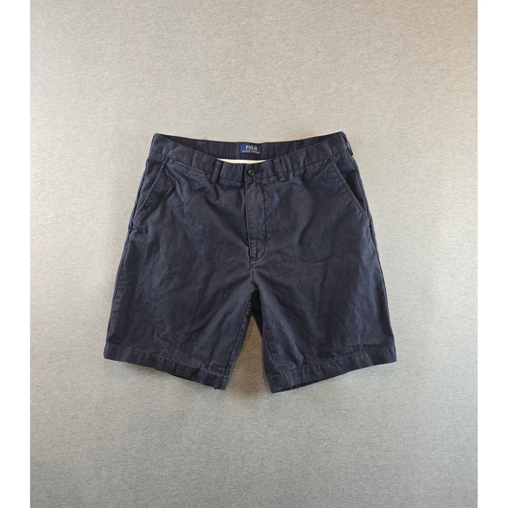Polo Ralph Lauren Chino Shorts Mens 35 Navy Blue 100% Cotton Flat Front Classic